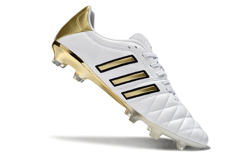 Chuteira Campo Adidas AdiPure 11 Pro FG Branca e Azul " Toni Kroos Dourada "