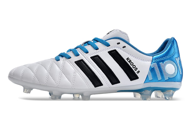 Chuteira Campo Adidas AdiPure 11 Pro FG Branca e Azul " Toni Kroos "